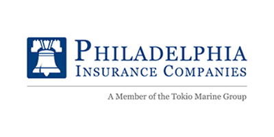 Philadelphia Insurance Companies logo in blue with bell icon and “A Member of the Tokio Marine Group” text