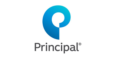 Principal logo with blue stylized “P” and gray wordmark