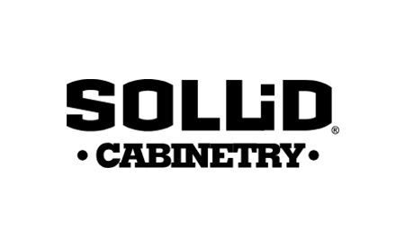 A black and white logo for solid cabinetry on a white background.