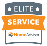 HomeAdvisor Elite Service badge with orange and gray design.