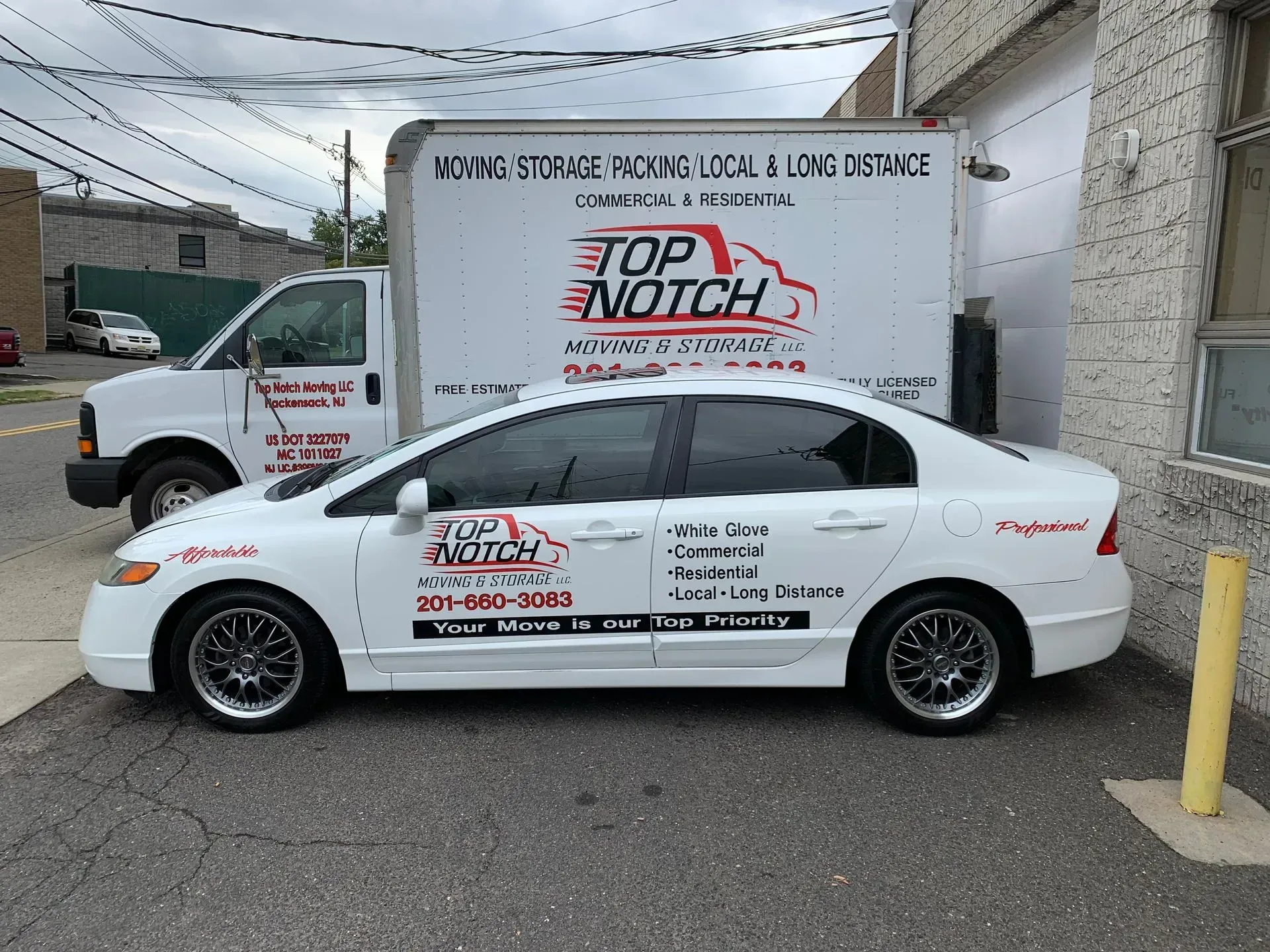 White sedan and truck with 