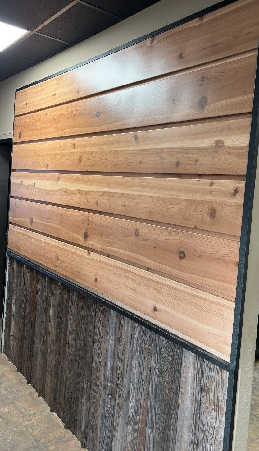 A wooden wall with a metal frame