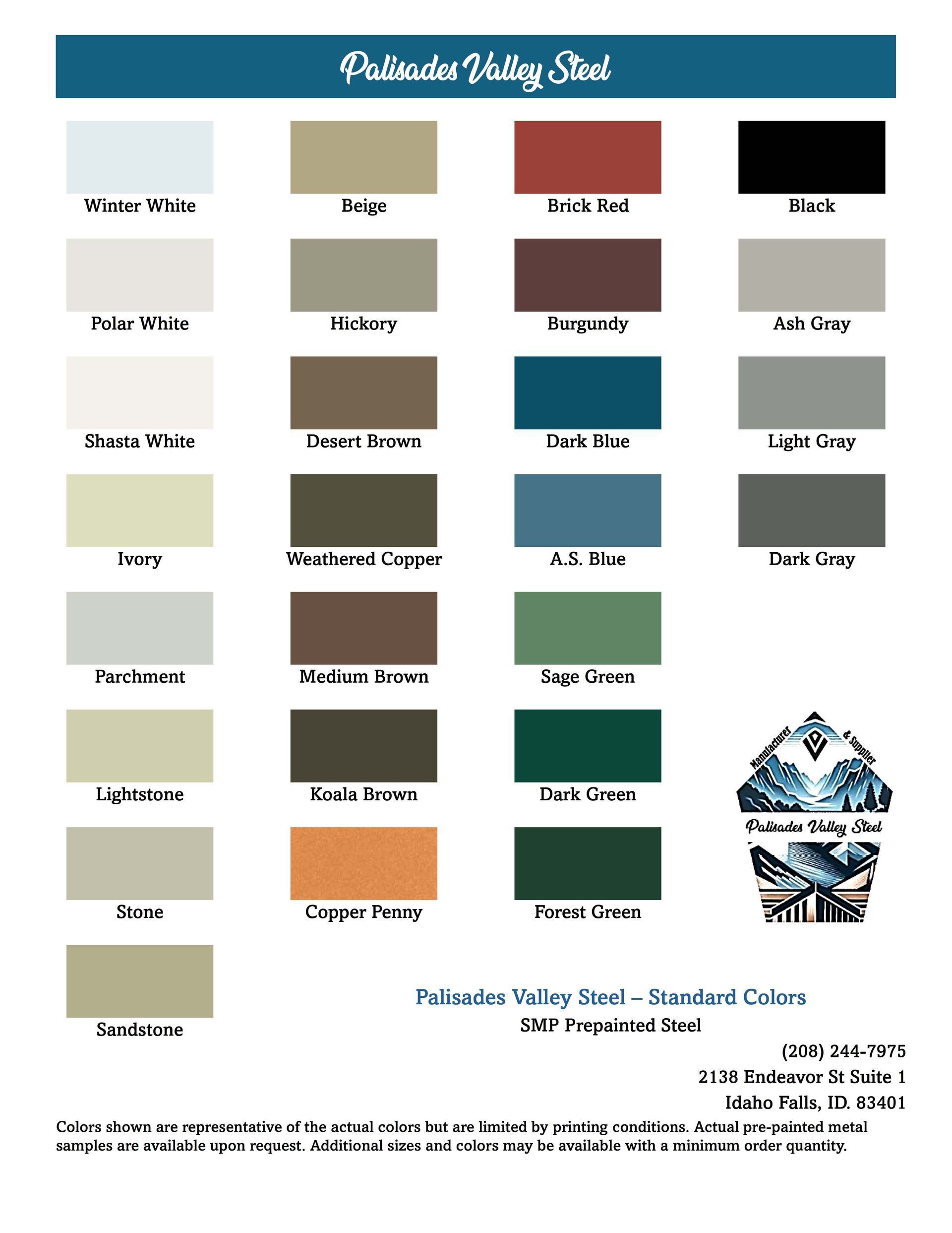 7/8 Corrugated profile color chart