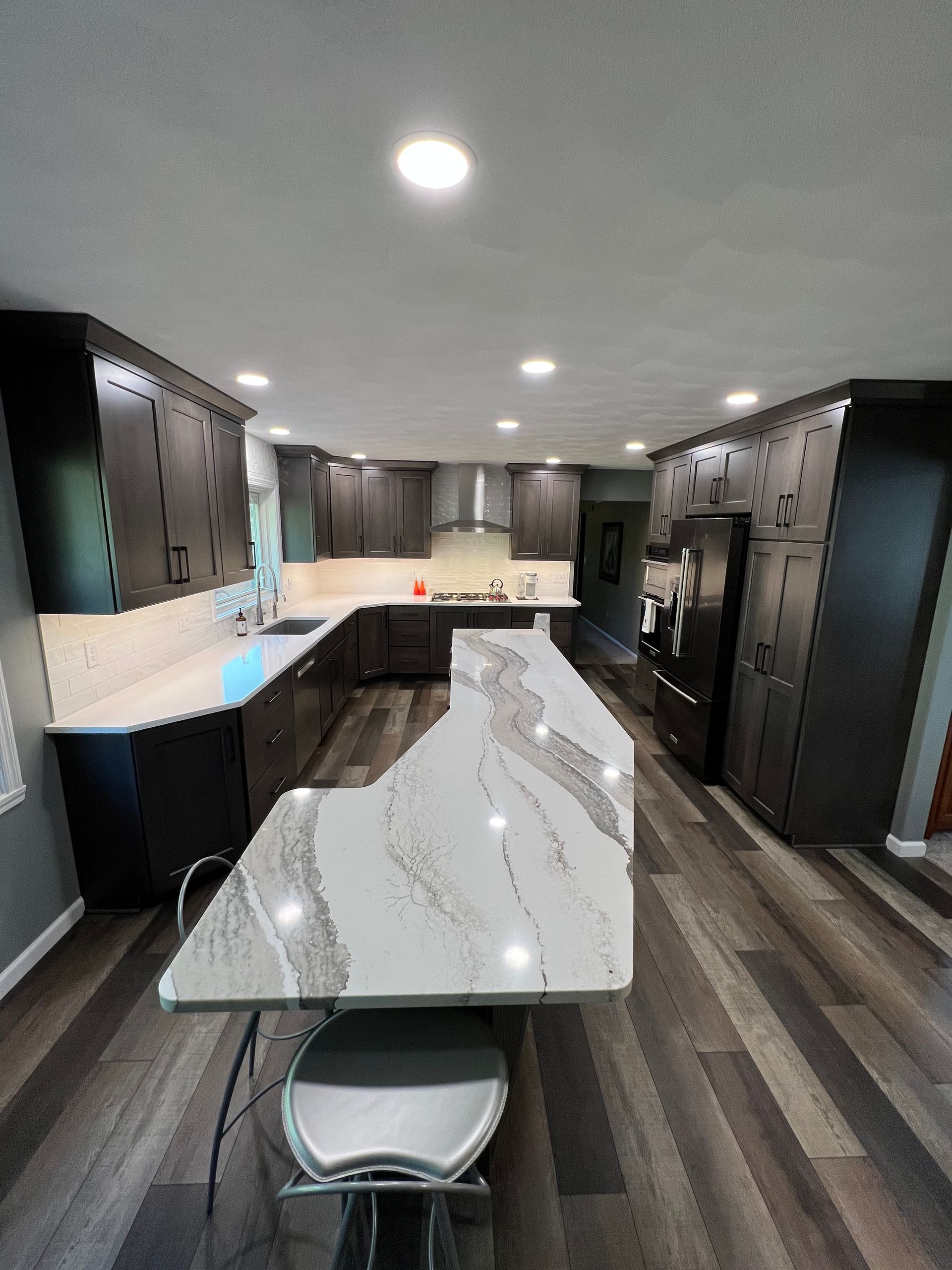 Kitchen with a marble island