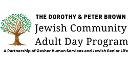 Logo for The Dorothy & Peter Brown Jewish Community Adult Day Program with a tree icon and partnership text
