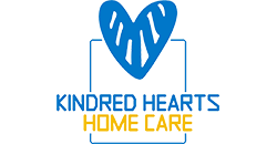 Kindred Hearts Home Care logo with blue heart icon and teal-and-gold text