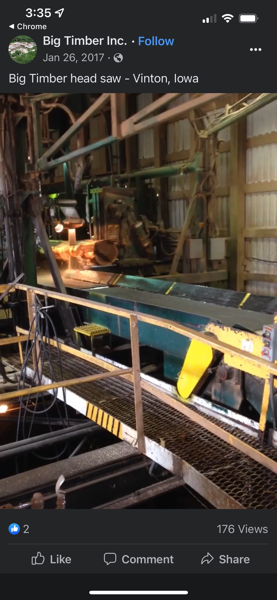 A view of machinery in a lumber mill.