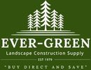 Ever-Green Landscape Construction Supply logo with stylized white trees and green background.