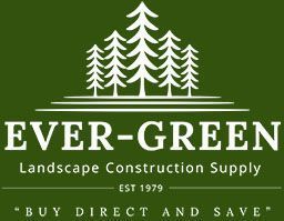 Ever-Green Landscape Construction Supply logo with stylized white trees and green background.