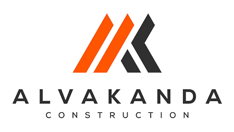ALVAKANDA Construction logo with orange and black stylized roof icon and text