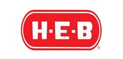 H-E-B grocery store logo in red and white on a white background