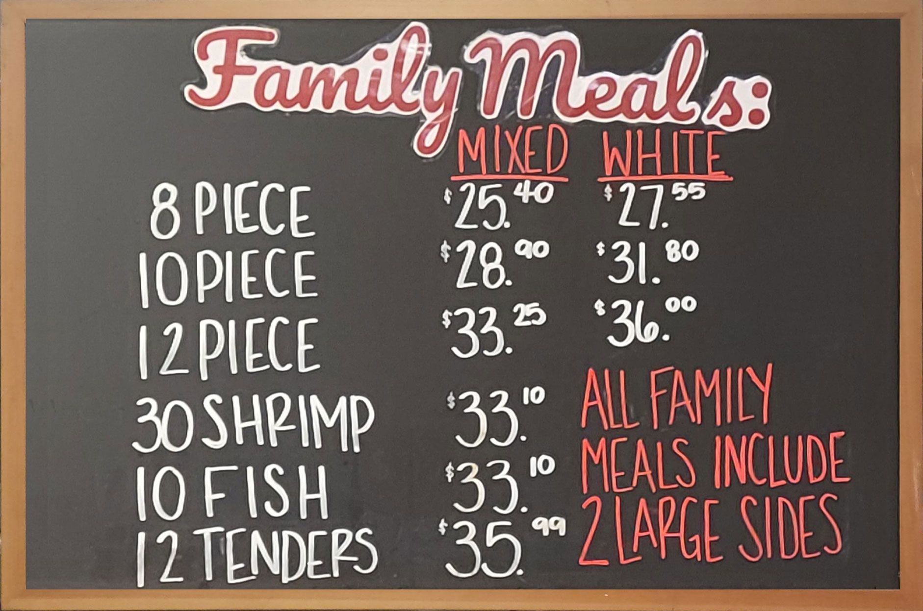 family meals menu