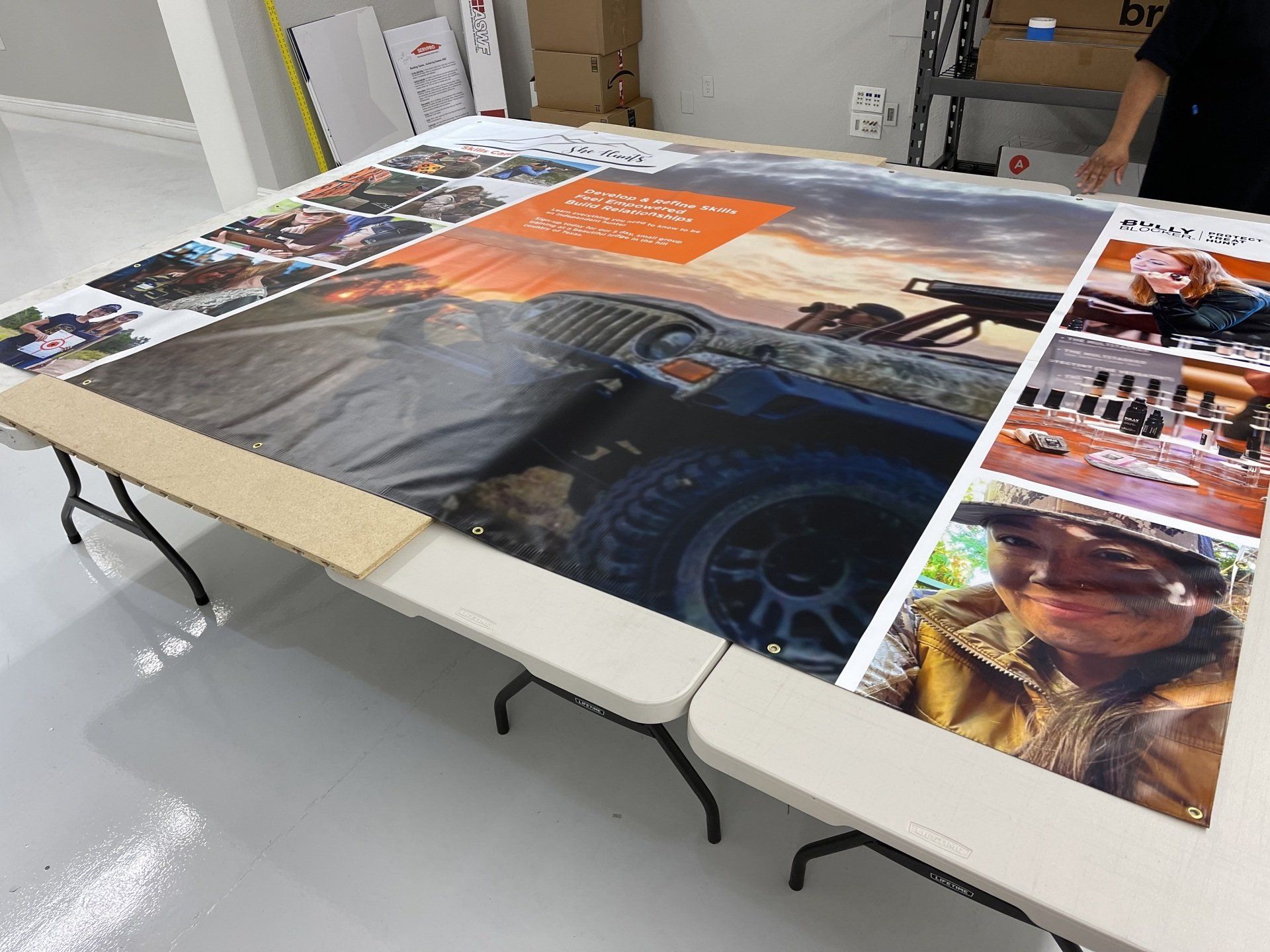 large banner laid on a table