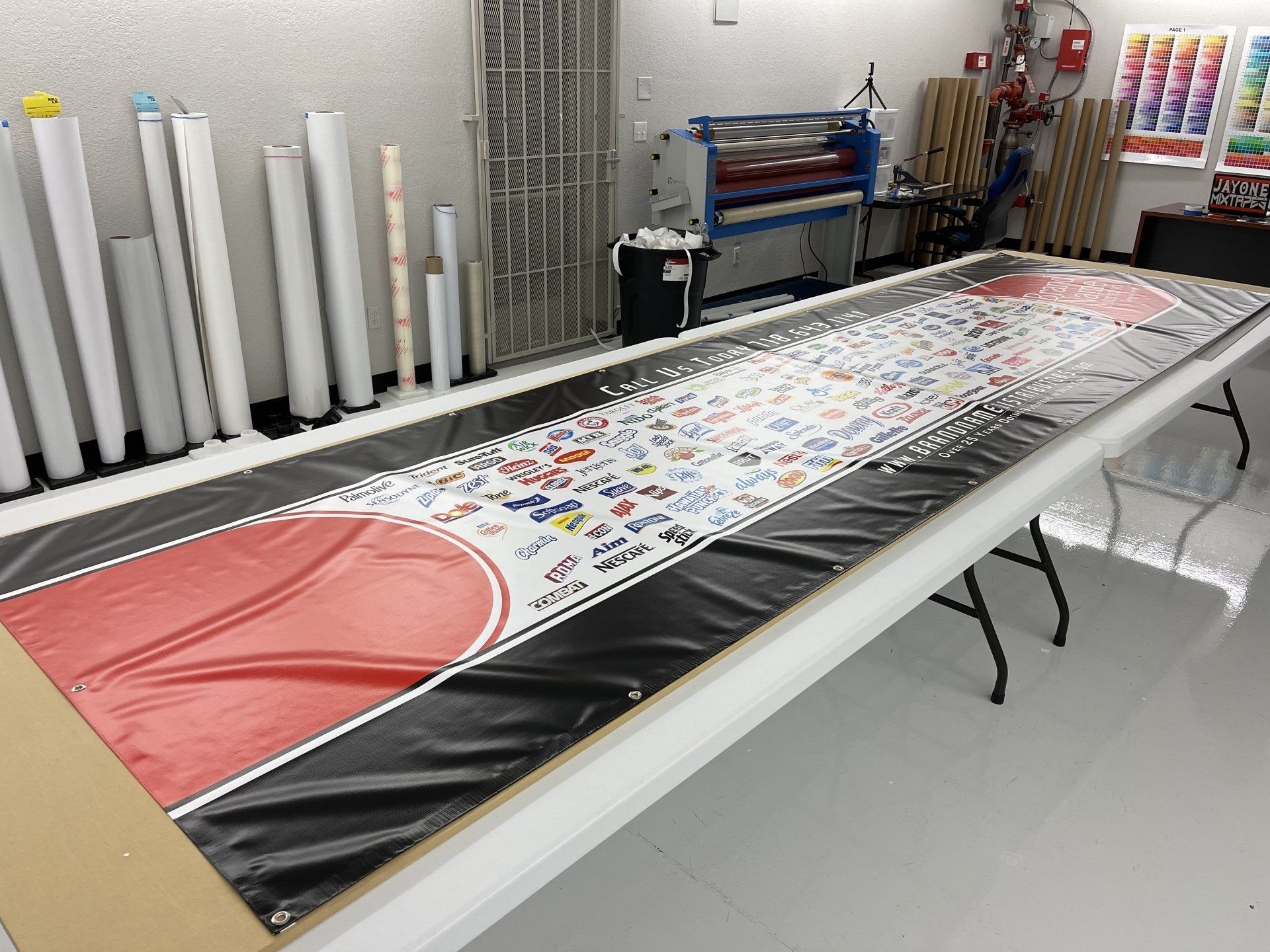 big logos banner laid on a table