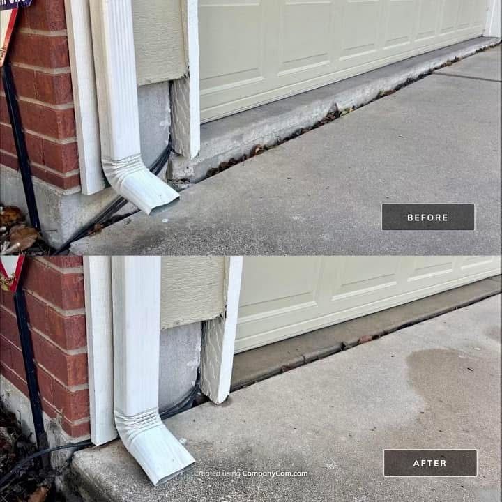 A before and after picture of a garage door foundation repair.
