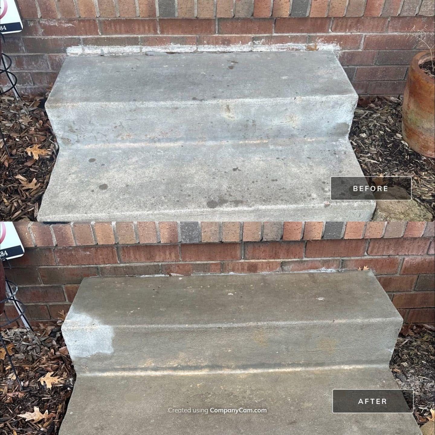 A before and after photo of a set of stairs