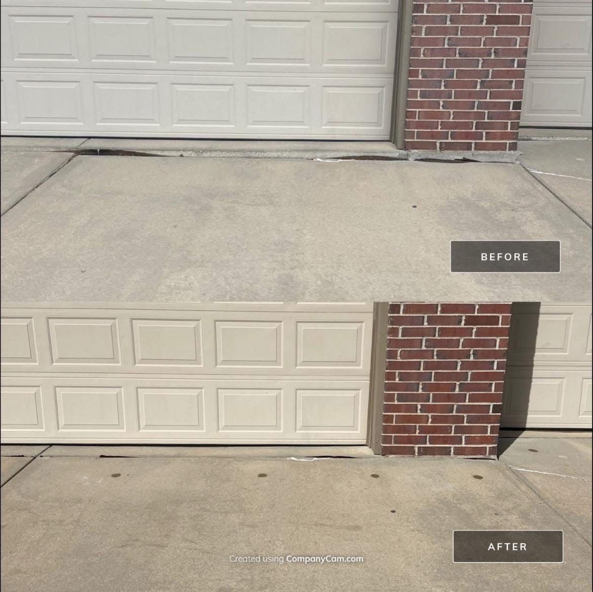 A before and after photo of a garage door