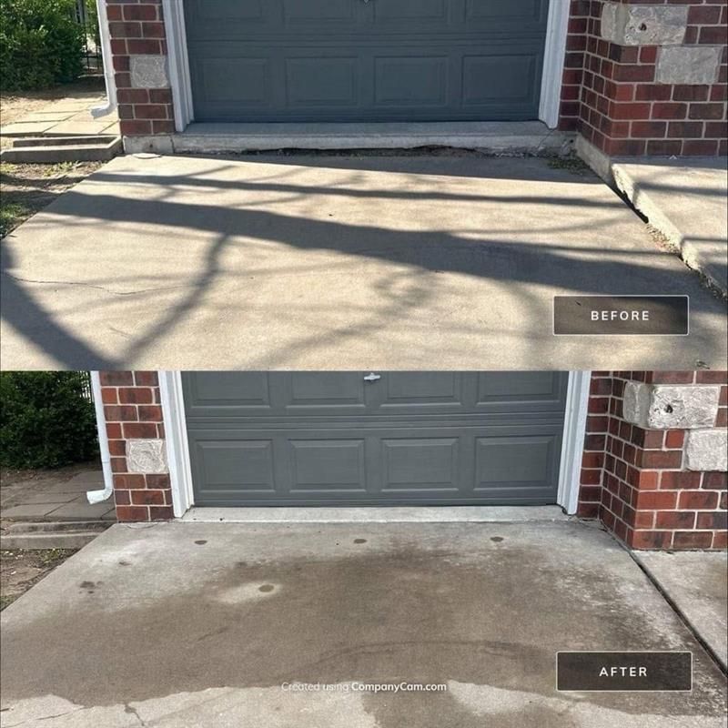 A before and after picture of a garage door
