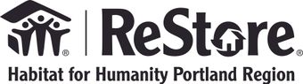 Habitat for Humanity ReStore logo. Black house icon with people and text