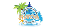 Logo for Florida Water Quality Association: Palm tree, water droplet, starfish, Florida outline.