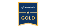 Gold badge with wisetack logo. Blue and gold colors. Star and the word