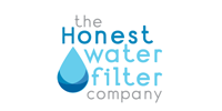 Logo for The Honest Water Filter Company: blue water droplet, dark and light blue, with text.