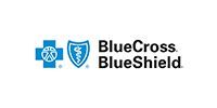 BlueCross BlueShield logo with blue cross and shield icons and black text on white background