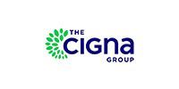 The Cigna Group logo in blue and green on a white background