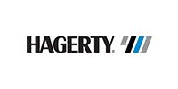 Hagerty logo with black text and blue-gray diagonal stripes