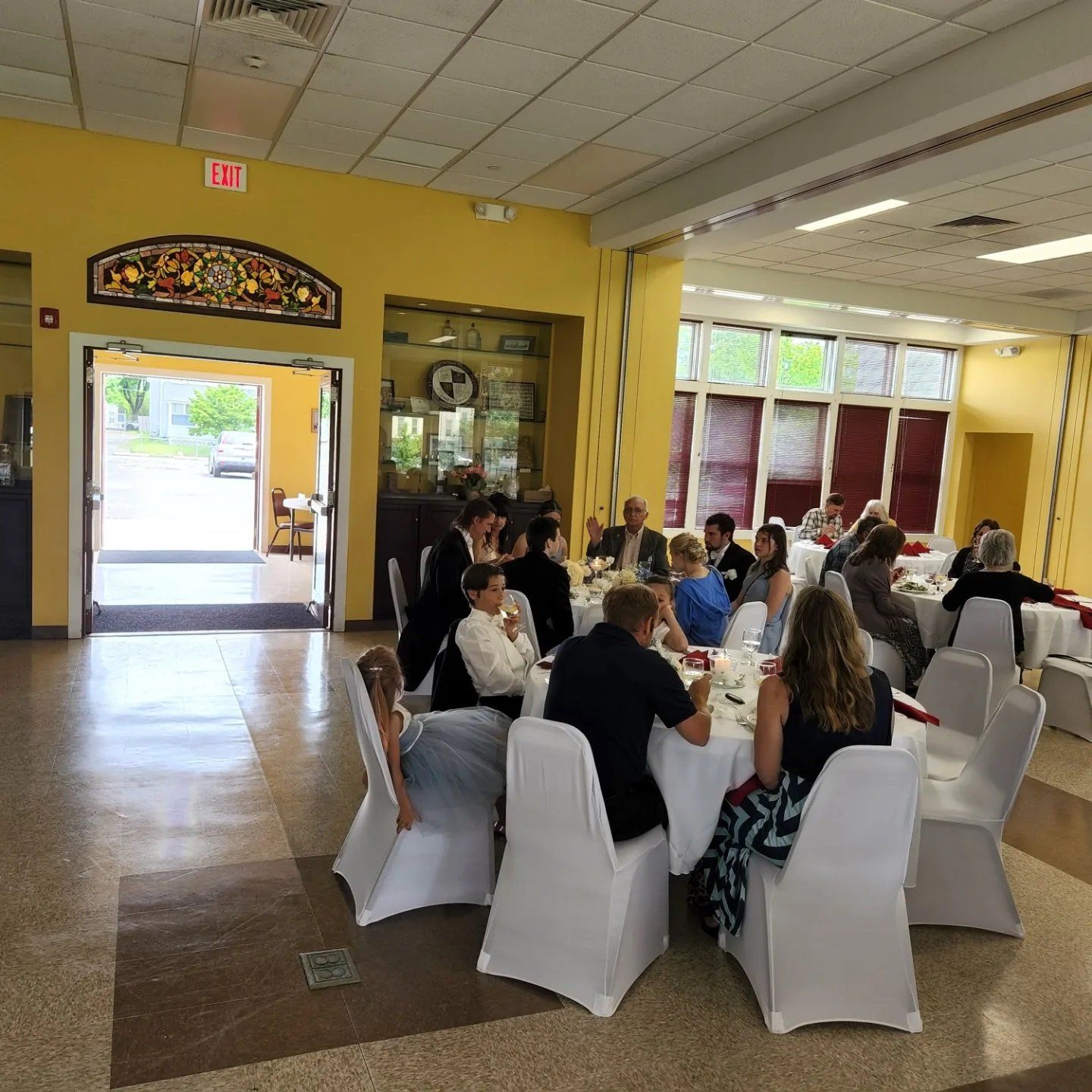 People eating at reception