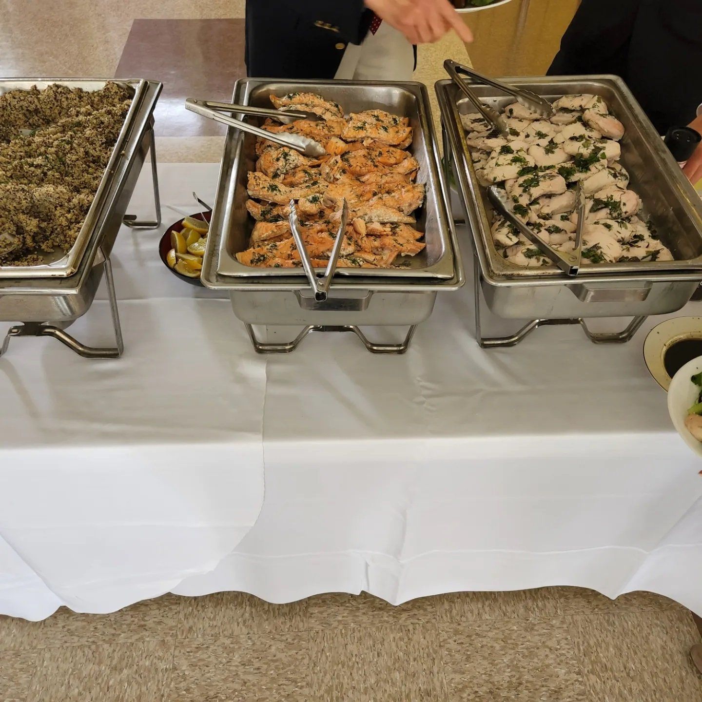 Dishes on a tray at reception