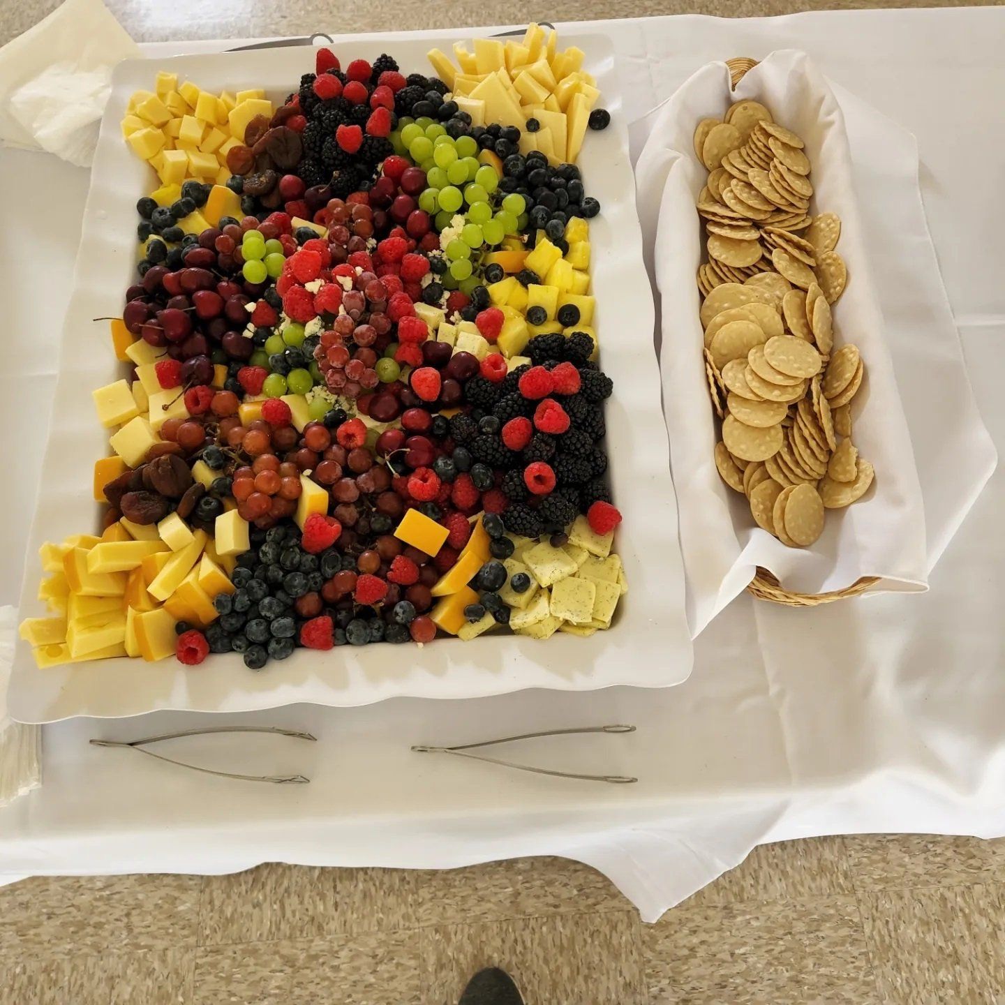 Charcuterie on a white table setting
