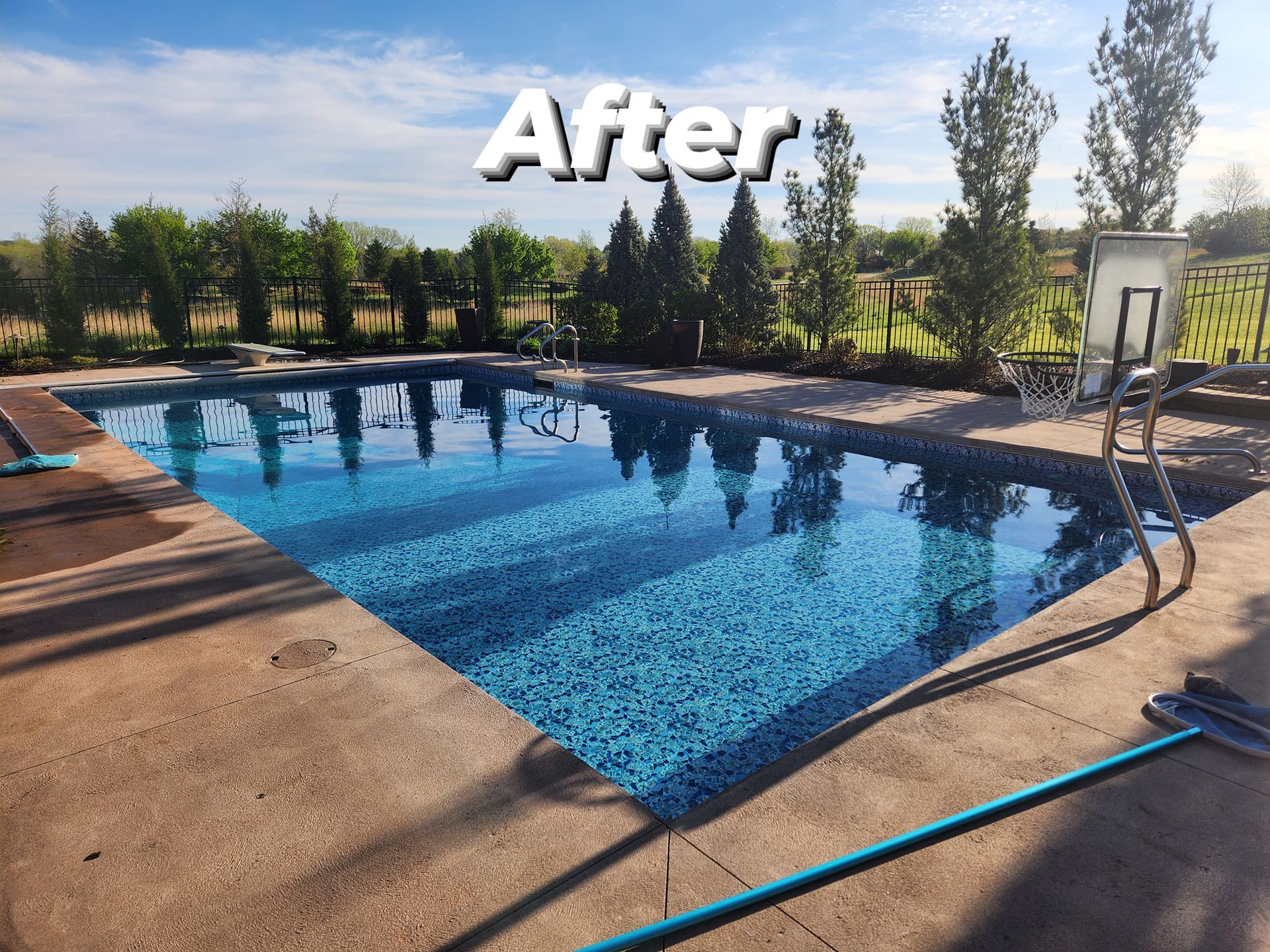 A picture of a swimming pool after being cleaned