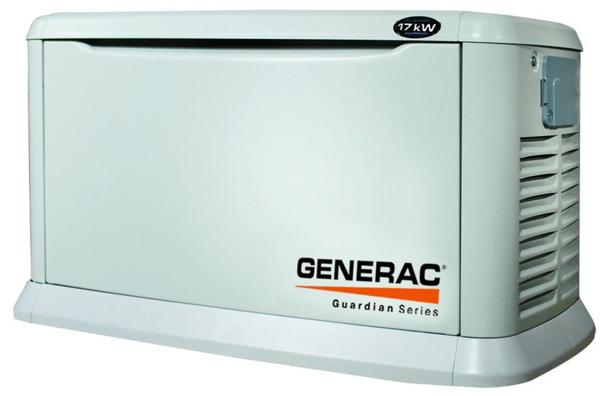 A white generator that says generac on it