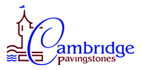 Logo for Cambridge Pavingstones: a castle illustration with text in blue and brown.