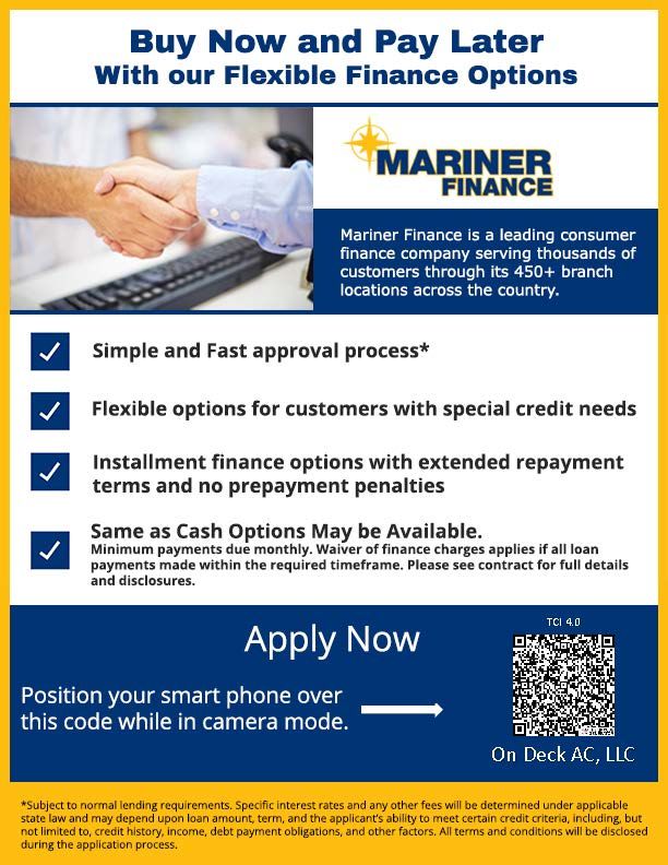 A poster that says buy now and pay later with our flexible finance options