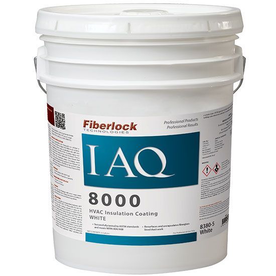 A bucket of fiberlock iaq 8000 insulation coating