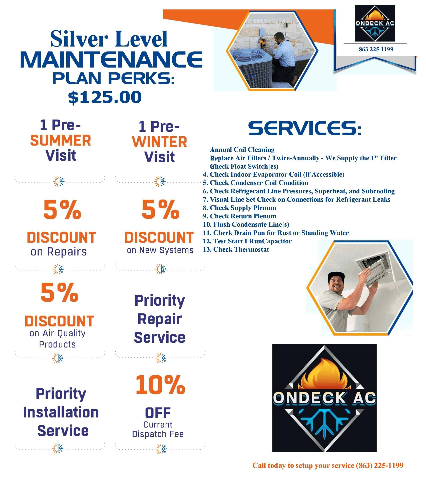 A poster for a silver level maintenance plan perks