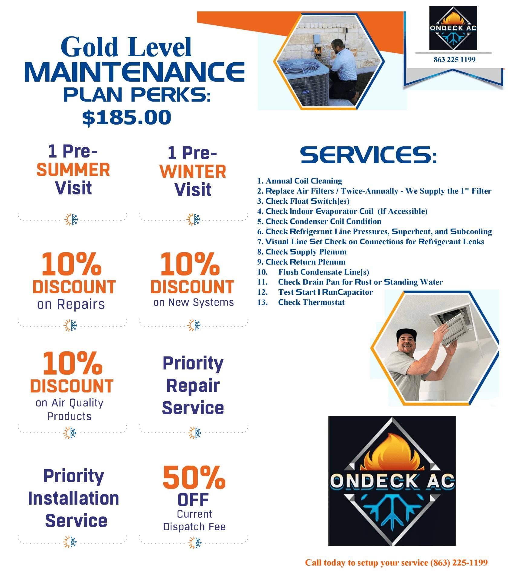 An advertisement for gold level maintenance plan perks