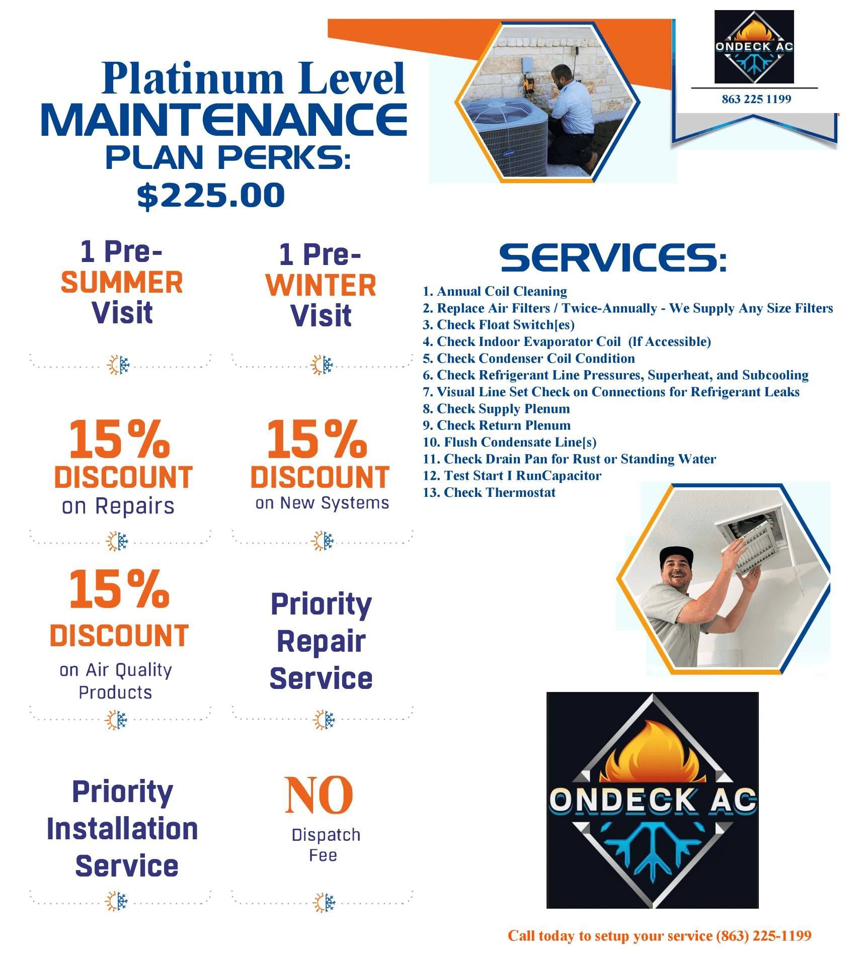 An advertisement for platinum level maintenance plan perks