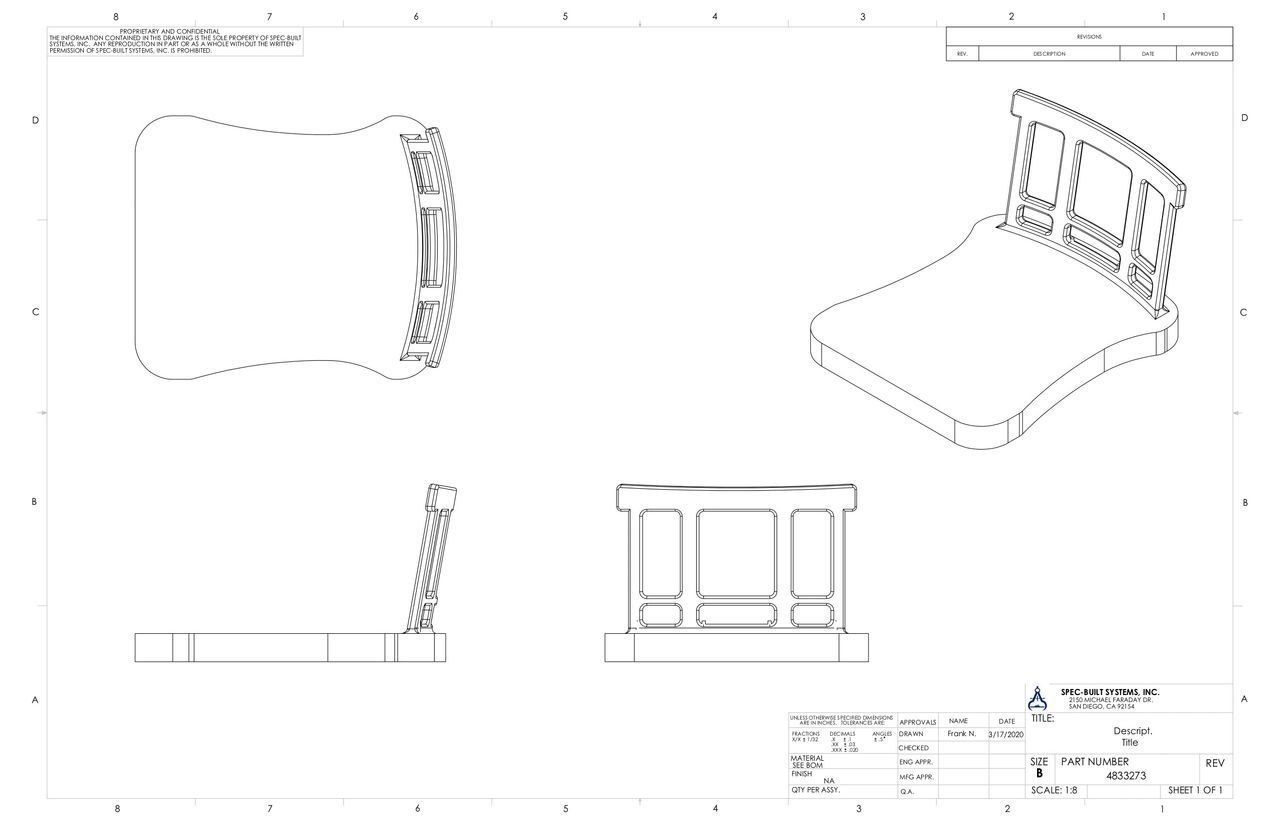 Architectural drawing of a bed, showing top-down, isometric, side, and front views. The bed has a curved headboard.