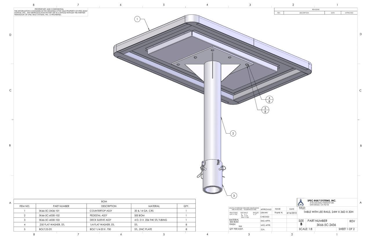 An architectural drawing of a light fixture. It is a square-shaped lamp head mounted on a cylindrical pole with a mounting base.