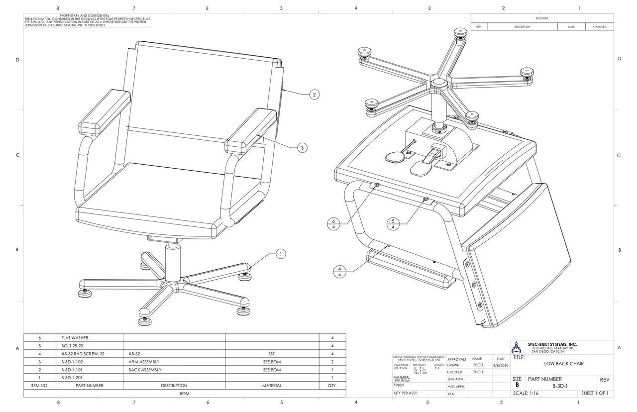 Exploded view diagram of an office chair. Parts include the seat, base, arms, and wheel assembly, with numbered callouts.