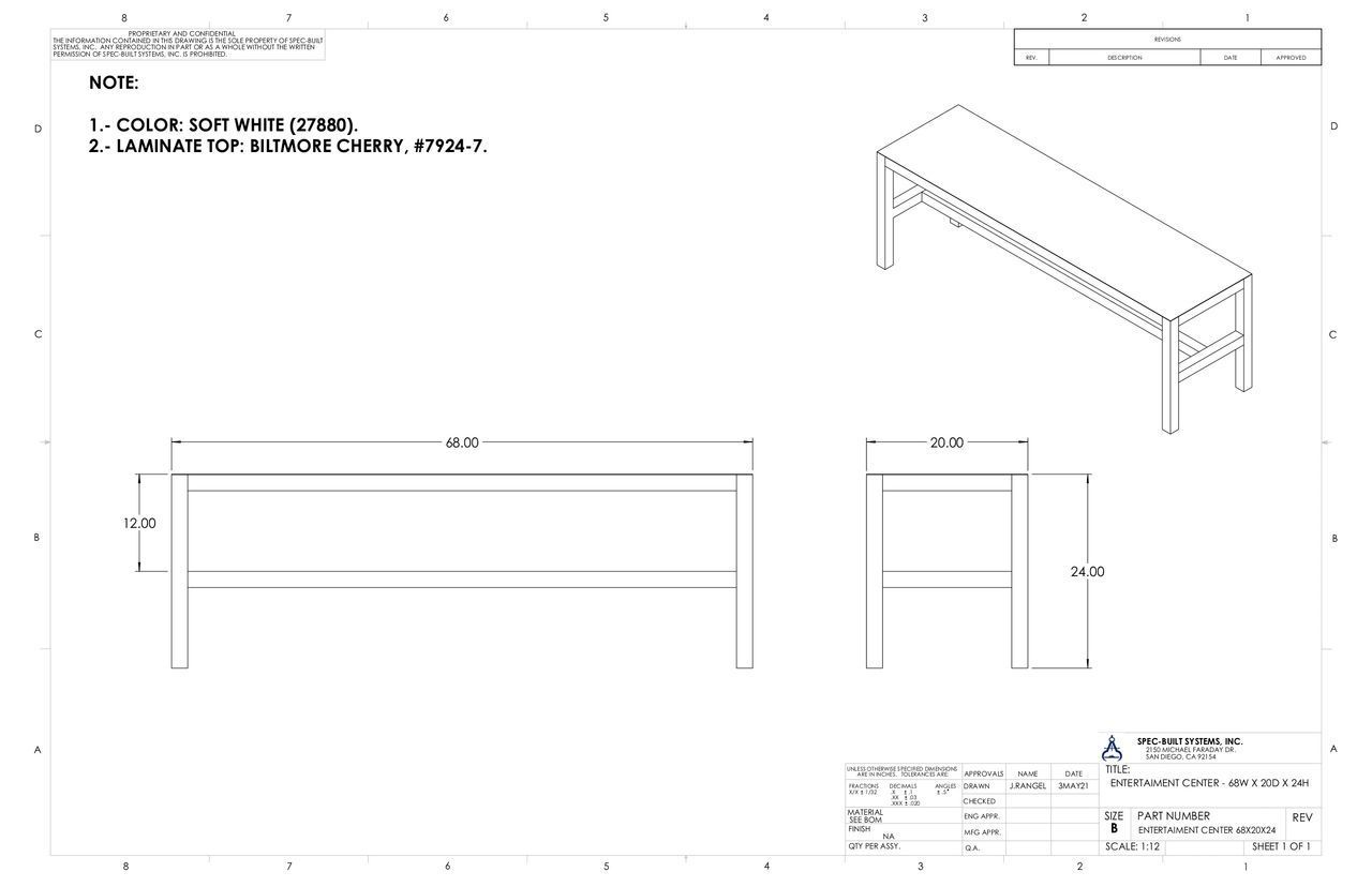 A technical drawing of a rectangular bench. It shows top, side, and isometric views with dimensions labeled in millimeters.