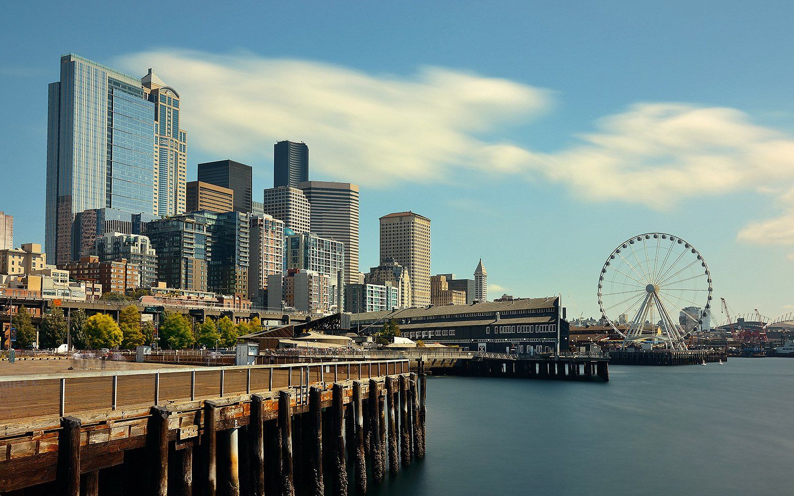 Seattle waterfront view with urban architecture