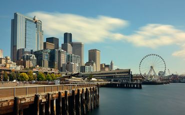 Seattle waterfront view with urban architecture