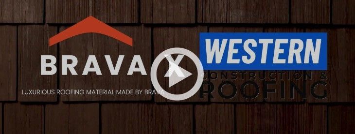 The logo for Brava Western Roofing is on a wooden wall