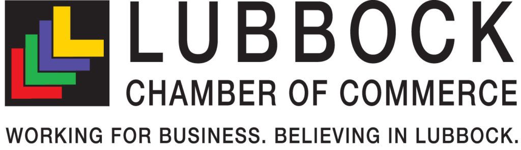 Logo for the Lubbock Chamber of Commerce featuring an L-shaped icon with stacked, colorful rectangles.