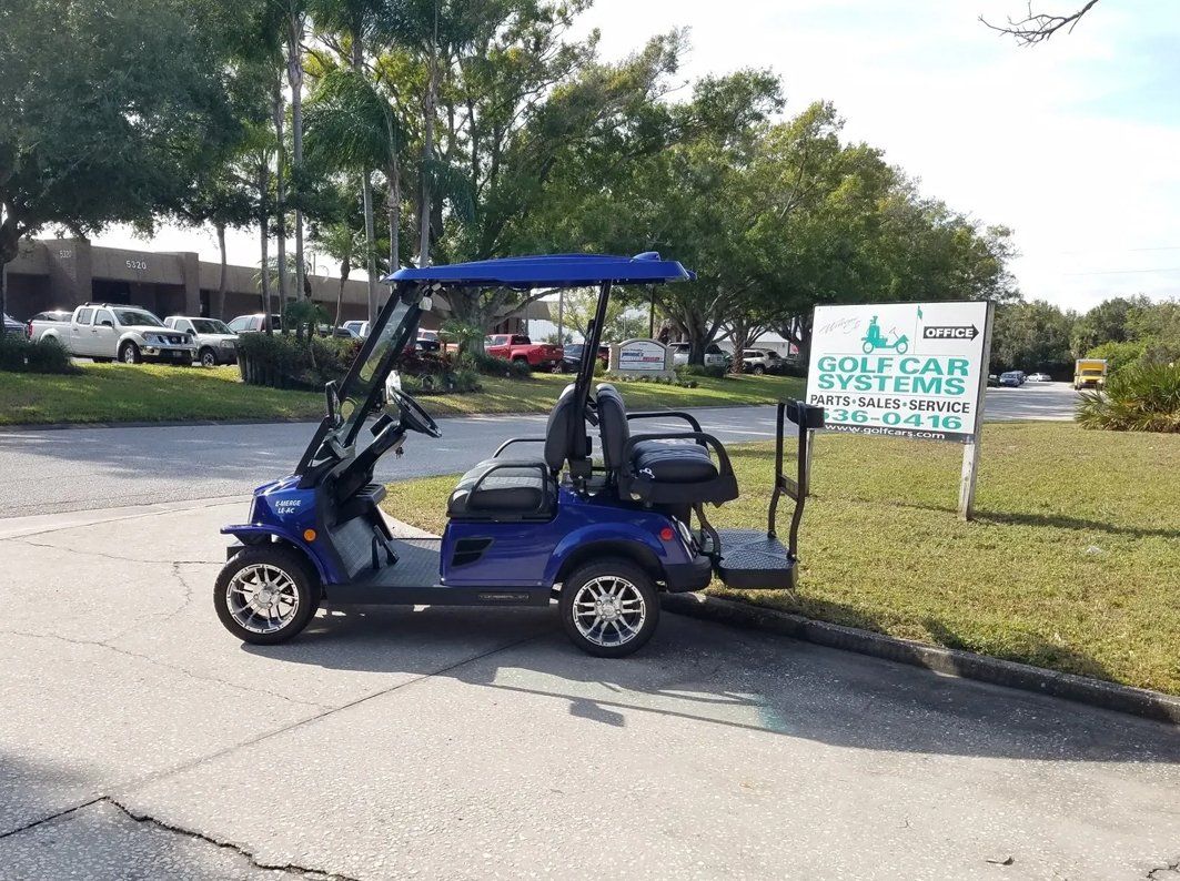 Blue golf cart