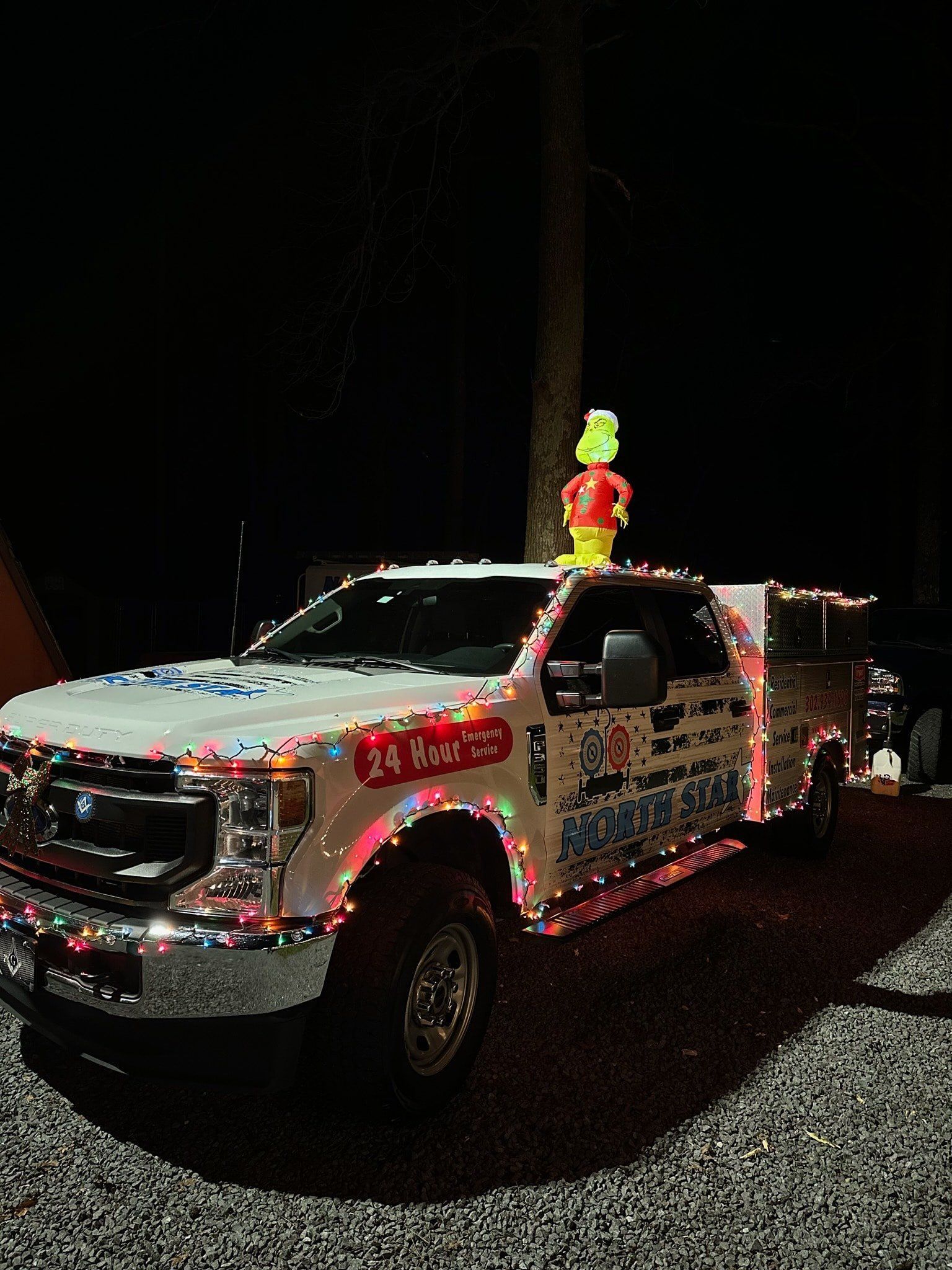 service truck with christmas decorations